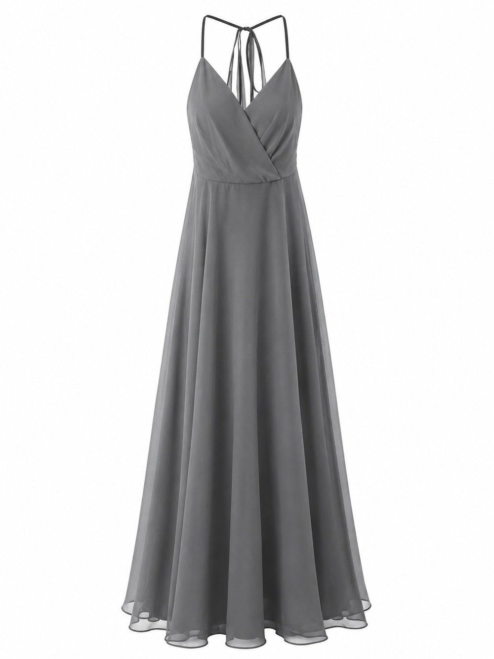 Azazie Gray Chiffon V-Neck Spaghetti Strap Gown